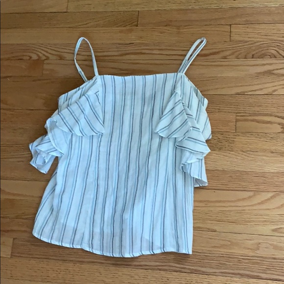 White blouse with navy and light blue stripes! - Picture 1 of 3